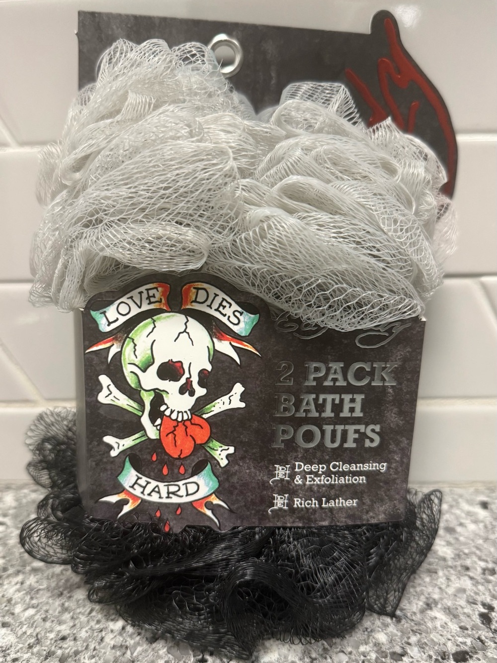 Ed Hardy Kids Bath Pouf Duo - White & Black